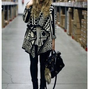 Black/beige geometric print cardigan
